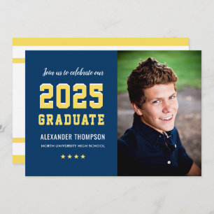 2024 Graduate Navy Yellow Graduation Party Photo Invitation