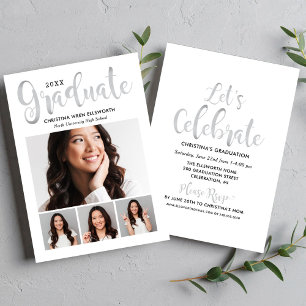 2024 Graduate Silver Script Photo Collage Party Invitation