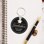 2024 Graduation Black Gold Custom School Monogram Key Ring<br><div class="desc">This chic black and gold custom senior graduation keychain features classy white typography under a high school or college name for the class of 2024. Customize with your graduating year under the elegant calligraphy for a great personalized graduate key chain gift.</div>