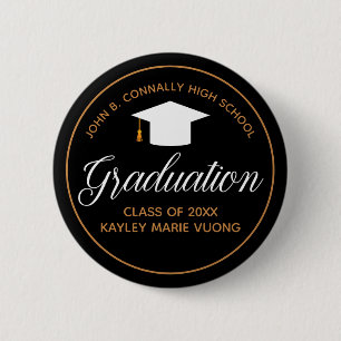 2024 Graduation Black Gold Custom School Name Tag 6 Cm Round Badge