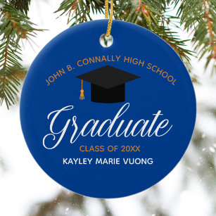 2024 Graduation Blue Gold Custom High School Name Ceramic Tree Decoration