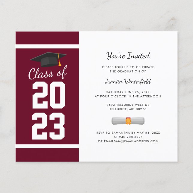 2024 Graduation Burgundy Grad Party Invitation (Front)