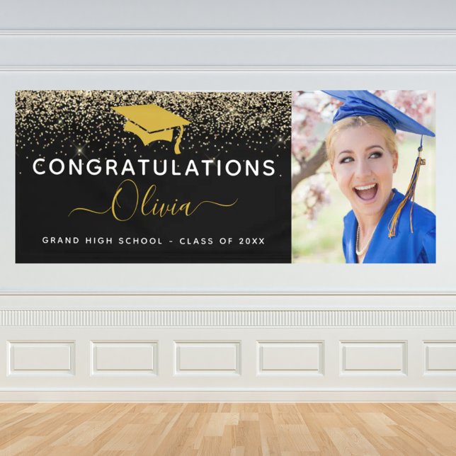 2024 Graduation Glitter Black Gold Banner (Creator Uploaded)