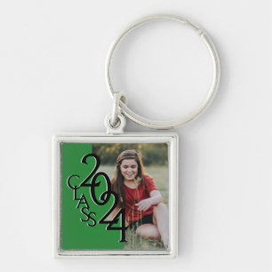 2024 Graduation Keepsake Photo Green and Black Key Ring