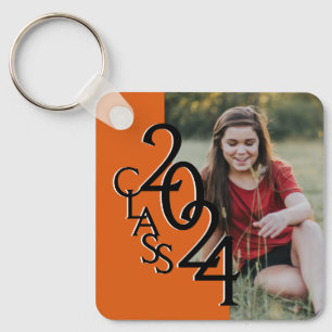 2024 Graduation Keepsake Photo Orange and Black Key Ring