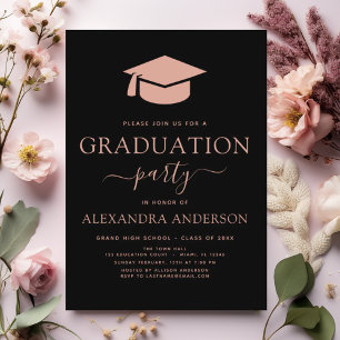 2024 Graduation Party Blush Pink Black Elegant Invitation
