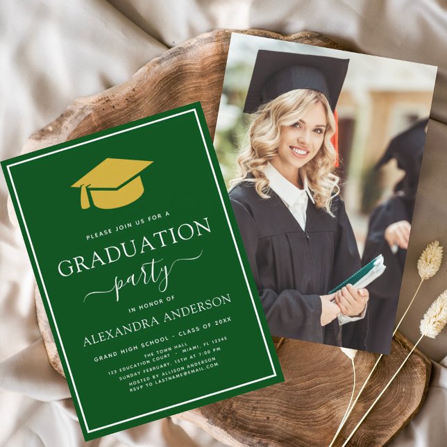 2024 Graduation Party Green Gold Photo Picture Inv Invitation (Creator Uploaded)