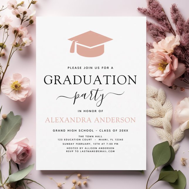 2024 Graduation Party Pink Elegant Black White Invitation (Creator Uploaded)