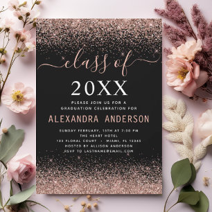 2024 Graduation Party Pink Rose Gold Glitter Girly Invitation