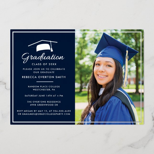 2024 Graduation Photo Navy Blue Party Silver (Front)