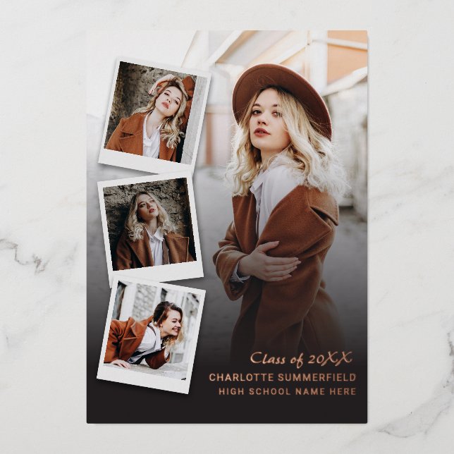 2024 Graduation Photos Rose Gold Foil Announcement (Front)