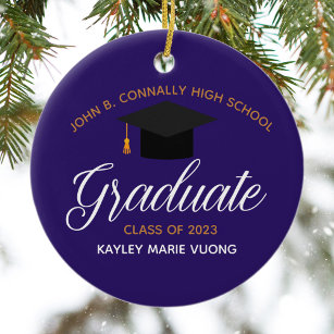 2024 Graduation Purple Custom High School Name Ceramic Tree Decoration