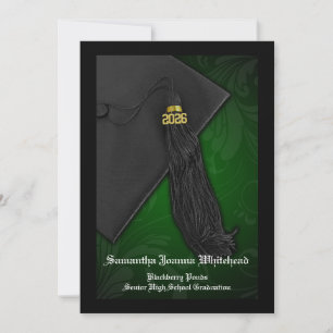 2024 Green and Black Tassel Charm Graduation Invitation