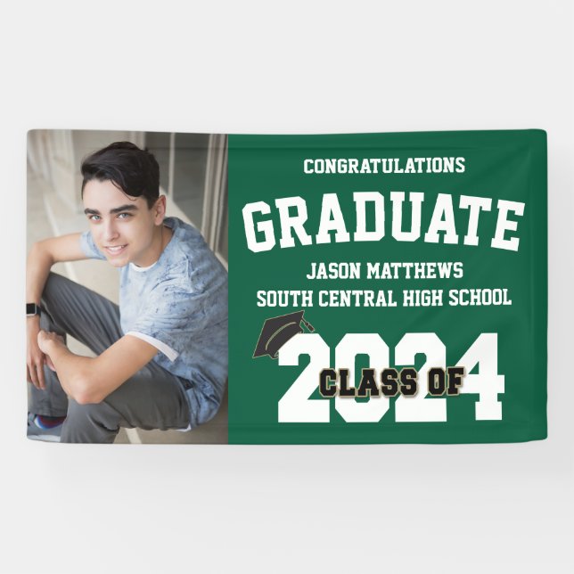 2024 Green Graduation Banner With Cap (Horizontal)