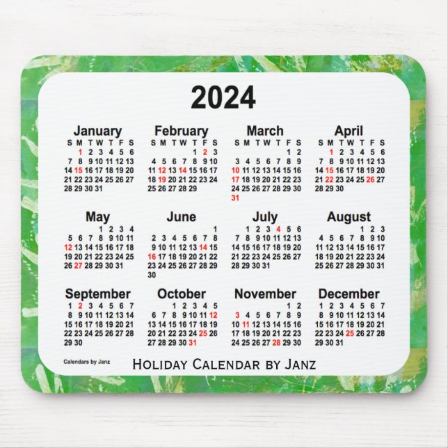 2024 Green Holiday Art Calendar by Janz Mouse Pad (Front)