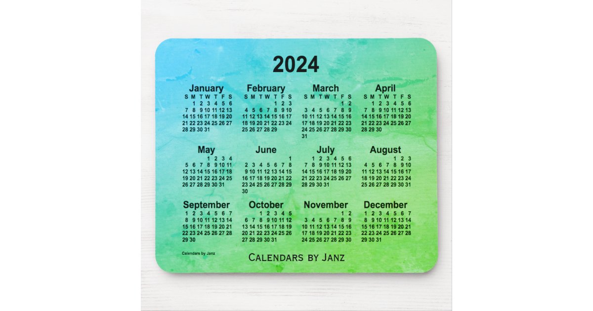 2024 Green Leaf Gray Calendar by Janz Mouse Pad Zazzle.co.uk