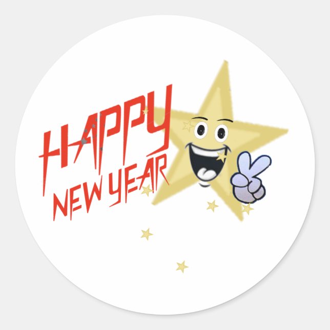2024 Happy New Year, gold face star Classic Round Sticker (Front)