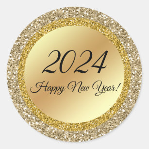 2024 happy new year,gold metallic sparkles   classic round sticker