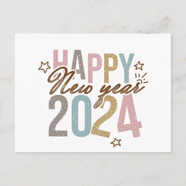 2024 Happy New Year in retro colours Holiday Postcard (Front)