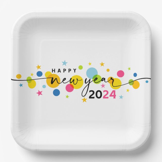 2024 Happy New Year  Paper Plate (Front)