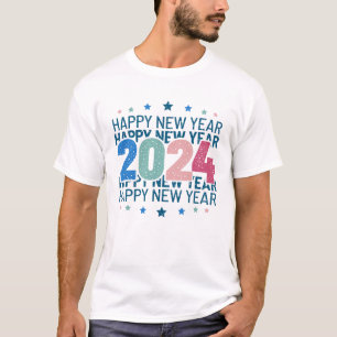 2024 Happy New Year with Colourful text T-Shirt