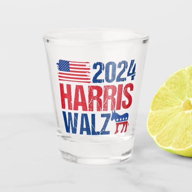 2024 Harris Walz Democrat Donkey Election Shot Glass (Front)