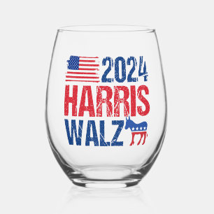 2024 Harris Walz Democrat Donkey Election Stemless Wine Glass