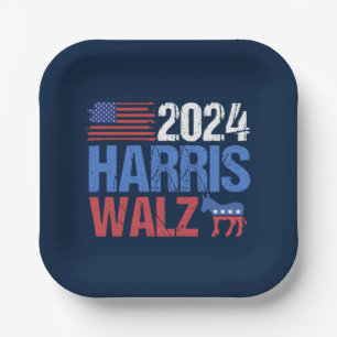 2024 Harris Walz Election Night Party Blue Paper Plate