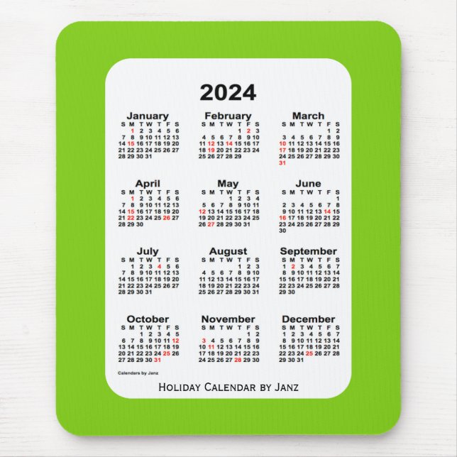 2024 Holiday Yellow Green Calendar by Janz Mouse Mat (Front)