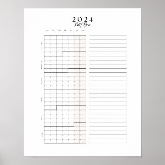 2024 January - June Block Calendar Wall Poster