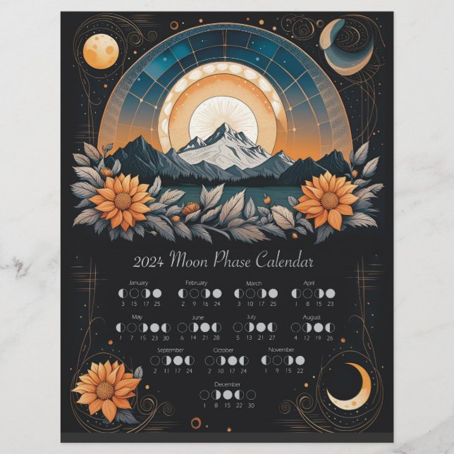 2024 Lunar Cycle Sunflower Calendar Southern Hemi Flyer (Front)