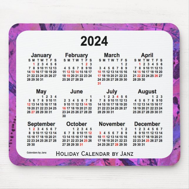 2024 Magenta Holiday Art Calendar by Janz Mouse Mat (Front)