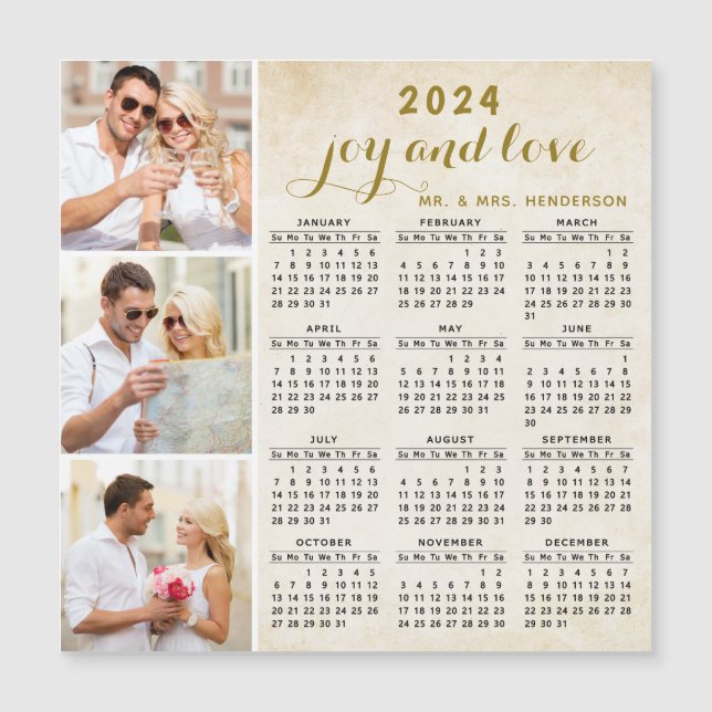 2024 Magnetic Fridge Calendar Custom Photo Beige (Front)