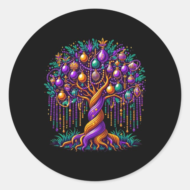 2024 Mardi Gras Tree Beads New Orleans Festival Be Classic Round Sticker (Front)