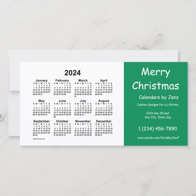 2024 Merry Christmas Calendar by Janz Green Holiday Card (Front)