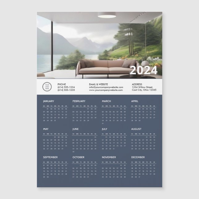 2024 Minimalist Aesthetic Magnetic Calendar Card (Front)