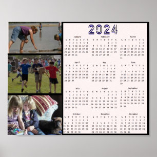 2024 Modern Minimal Family 3 Photo Calendar Poster
