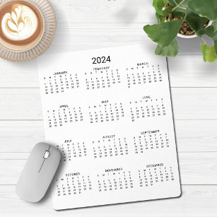 2024 Modern Minimalist Black and White Calendar Mouse Mat