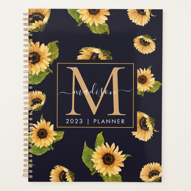 2024 Monogram Sunflower Weekly Monthly Non Dated Planner (Front)