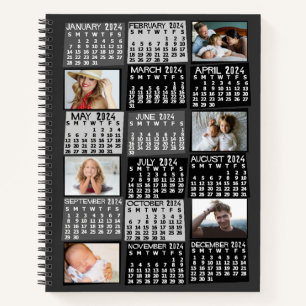 2024 Monthly Calendar Black Mod 12 Photo Collage Notebook