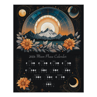 2024 Moon Phase Wall Art Sunflower Mountains