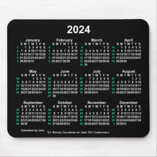 2024 Neon White 52 Weeks ISO Calendar by Janz Mouse Mat