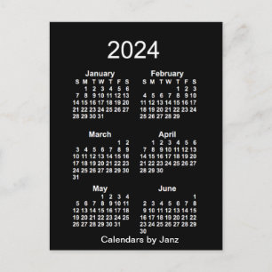 2024 Neon White 6 Month Mini Calendar by Janz Postcard