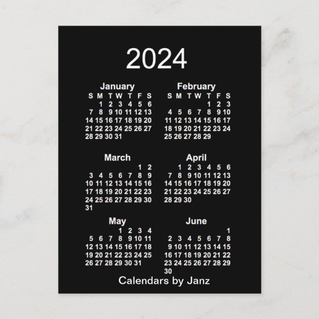 2024 Neon White 6 Month Mini Calendar by Janz Postcard (Front)