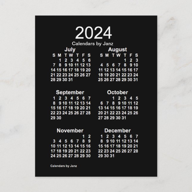 2024 Neon White 6 Month Mini Calendar by Janz Postcard (Front)