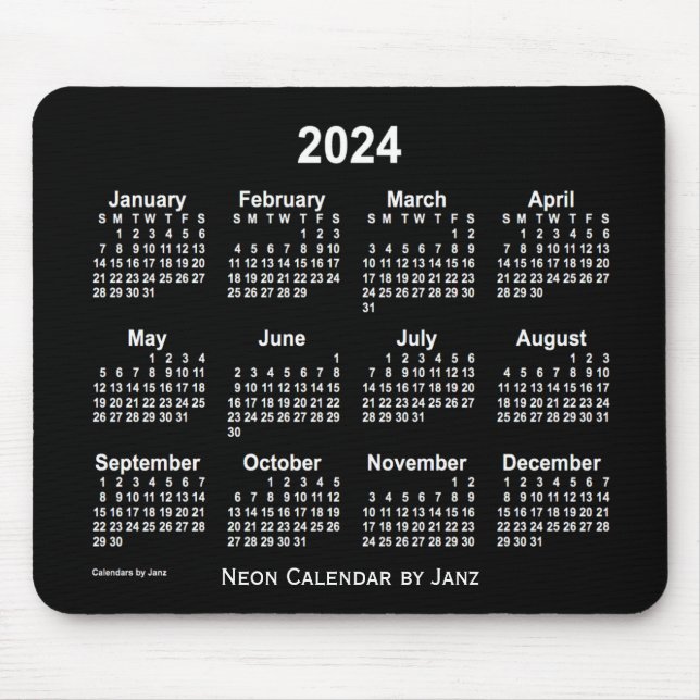2024 Neon White Calendar by Janz Mouse Mat (Front)