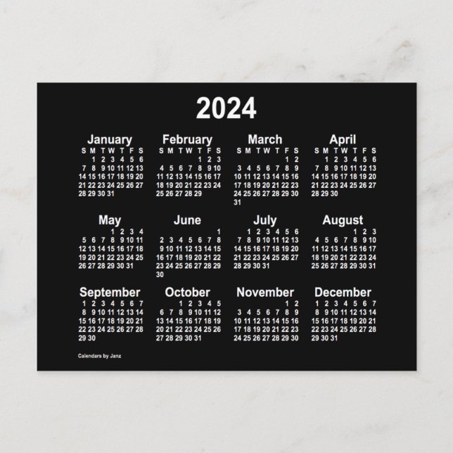 2024 Neon White Mini Calendar by Janz Postcard (Front)