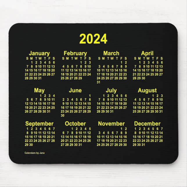 2024 Neon Yellow Calendar by Janz Mouse Mat (Front)