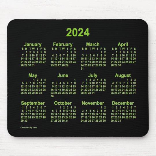 2024 Neon Yellow Green Calendar by Janz Mouse Mat Zazzle.co.uk