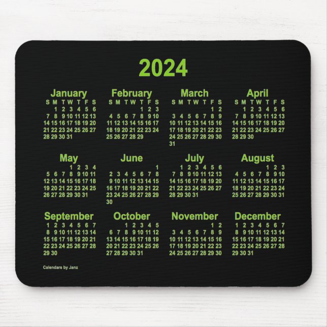 2024 Neon Yellow Green Calendar by Janz Mouse Mat (Front)